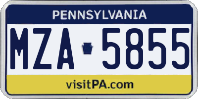 PA license plate MZA5855