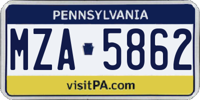 PA license plate MZA5862