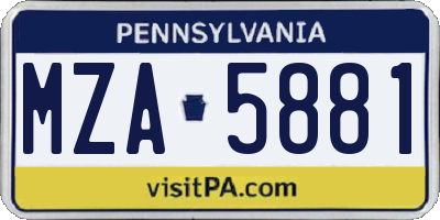 PA license plate MZA5881