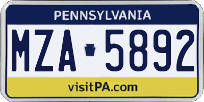 PA license plate MZA5892