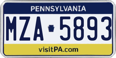 PA license plate MZA5893