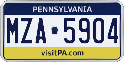 PA license plate MZA5904
