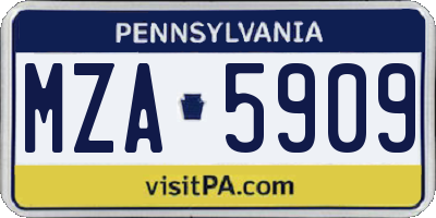 PA license plate MZA5909