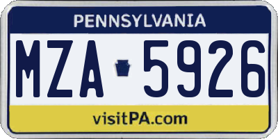 PA license plate MZA5926