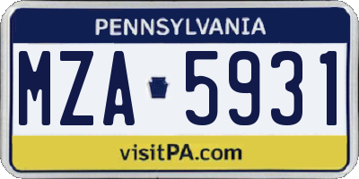 PA license plate MZA5931