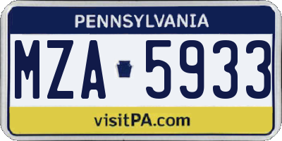 PA license plate MZA5933