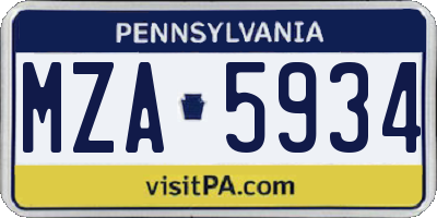 PA license plate MZA5934