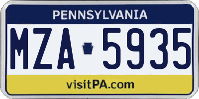 PA license plate MZA5935