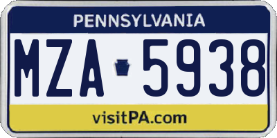 PA license plate MZA5938