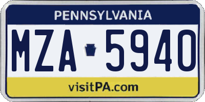 PA license plate MZA5940