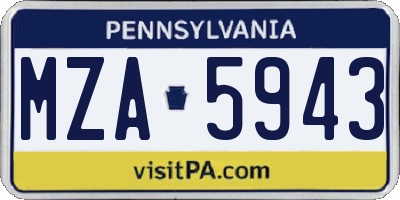 PA license plate MZA5943