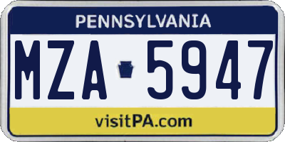 PA license plate MZA5947