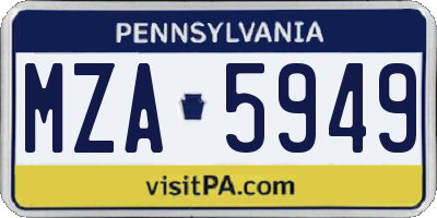 PA license plate MZA5949