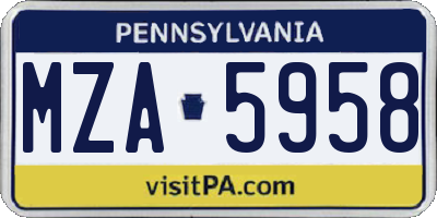 PA license plate MZA5958