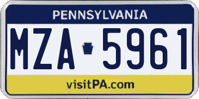 PA license plate MZA5961