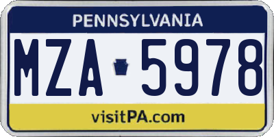 PA license plate MZA5978