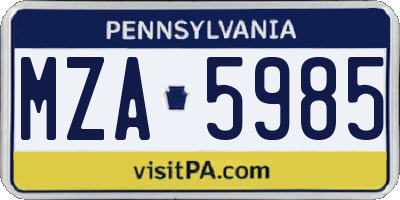 PA license plate MZA5985