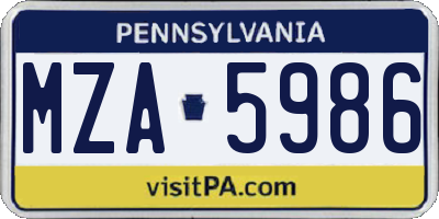 PA license plate MZA5986