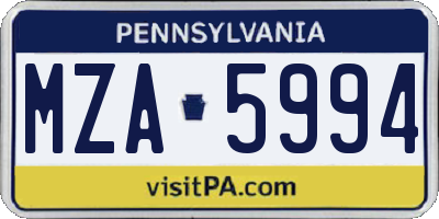 PA license plate MZA5994