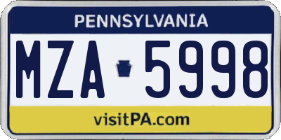 PA license plate MZA5998