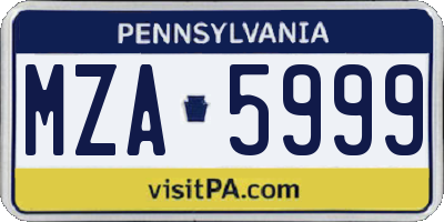 PA license plate MZA5999