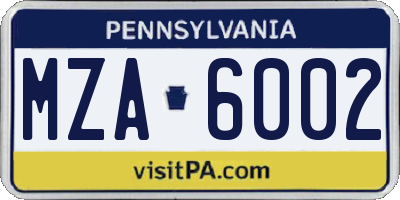 PA license plate MZA6002