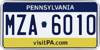 PA license plate MZA6010