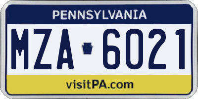 PA license plate MZA6021