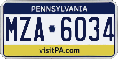 PA license plate MZA6034