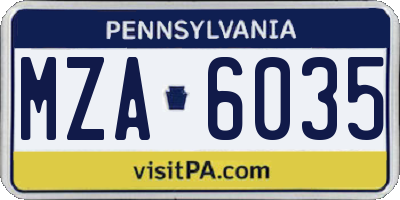 PA license plate MZA6035