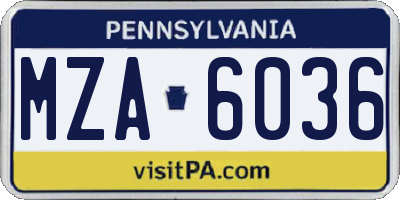 PA license plate MZA6036