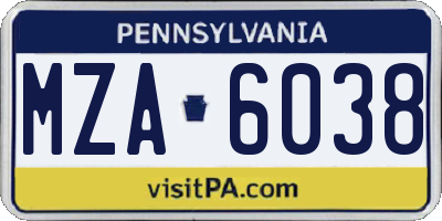 PA license plate MZA6038