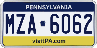 PA license plate MZA6062