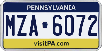 PA license plate MZA6072