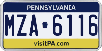 PA license plate MZA6116