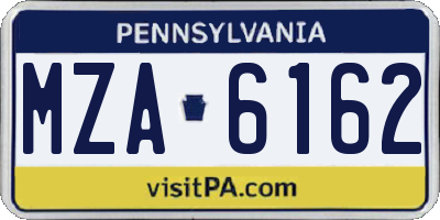 PA license plate MZA6162