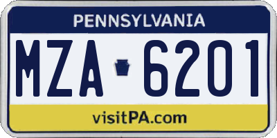 PA license plate MZA6201