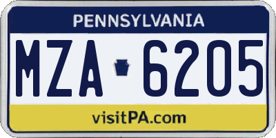 PA license plate MZA6205