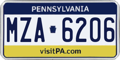 PA license plate MZA6206