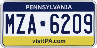 PA license plate MZA6209