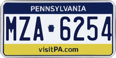 PA license plate MZA6254