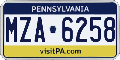 PA license plate MZA6258
