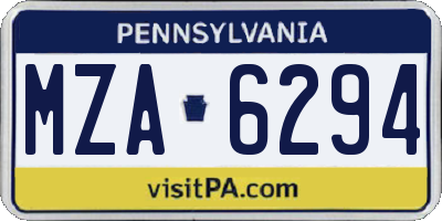 PA license plate MZA6294
