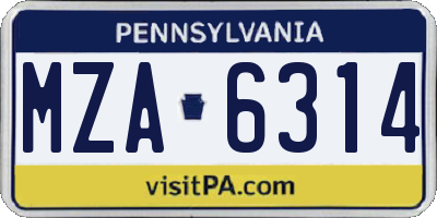 PA license plate MZA6314