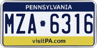 PA license plate MZA6316