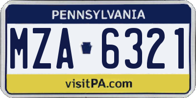 PA license plate MZA6321
