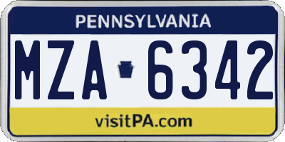 PA license plate MZA6342