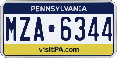 PA license plate MZA6344