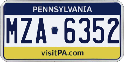 PA license plate MZA6352