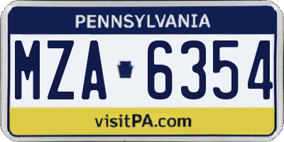 PA license plate MZA6354